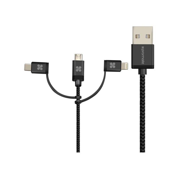 کابل USB به microUSB/USB-C/لایتنینگ پرومیت مدل UniLink-Trio طول 1.2 متر